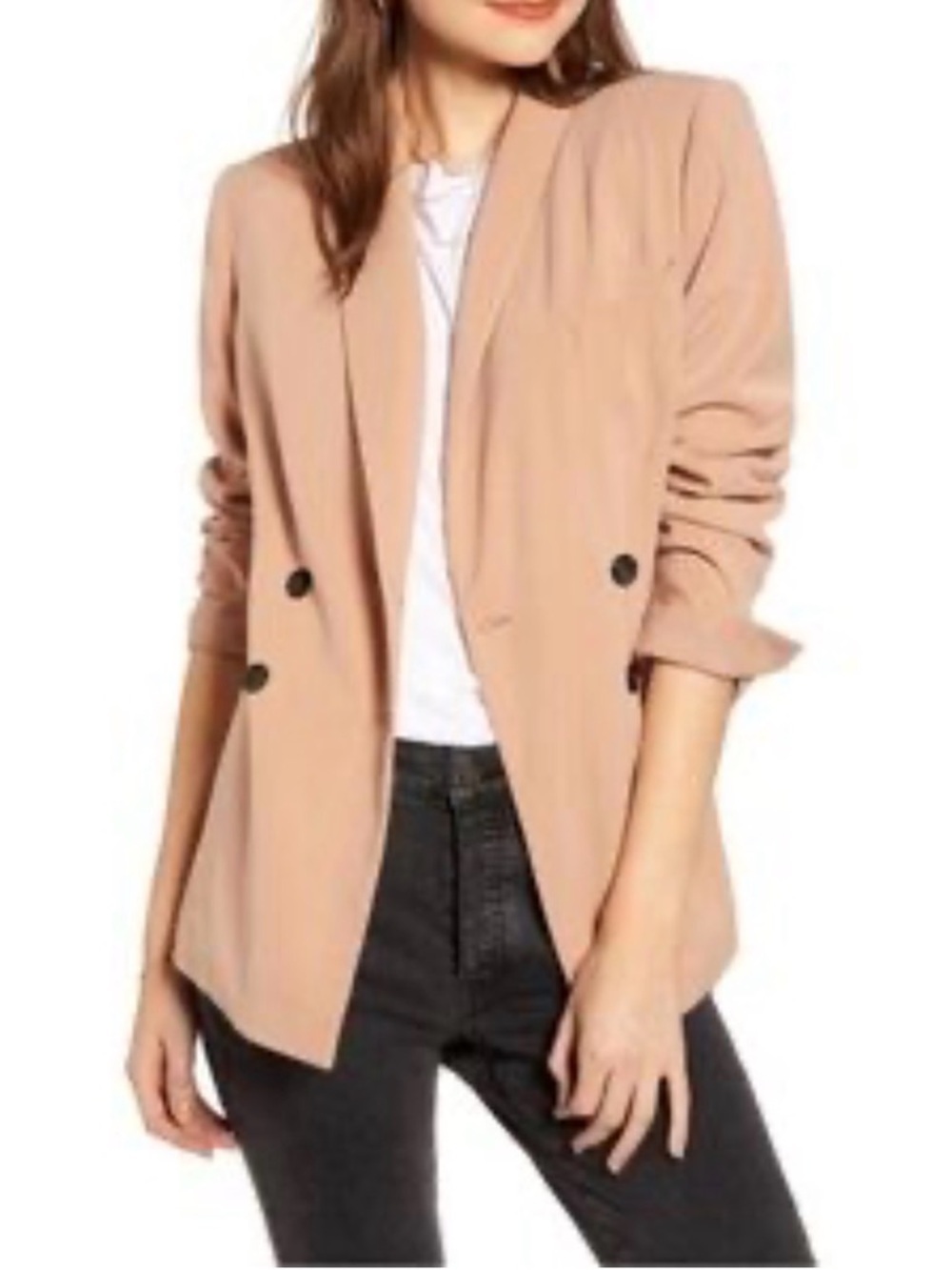 Something Navy - Double Breasted Blazer Drapey Tailored Jacket